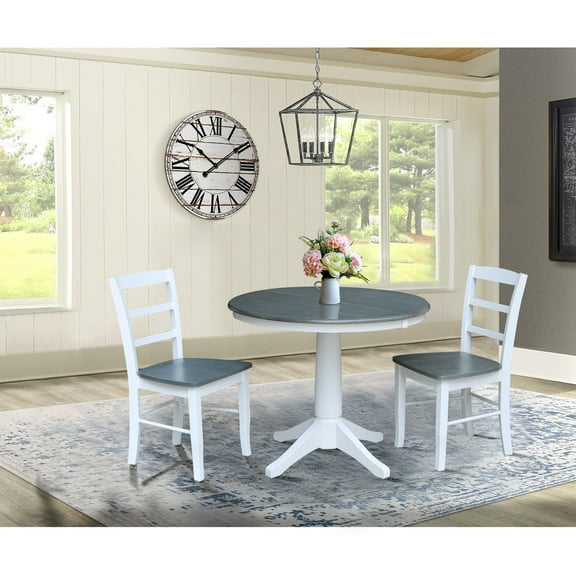 36 in. Wood Dining Table with 2 Madrid Ladderback Chairs in White/Heather Gray