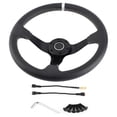 thumbnail image 2 of Accessory 350mm/14in 6 Bolts Deep Dish Black Leather Racing Steering Wheel W/ Horn, 2 of 7