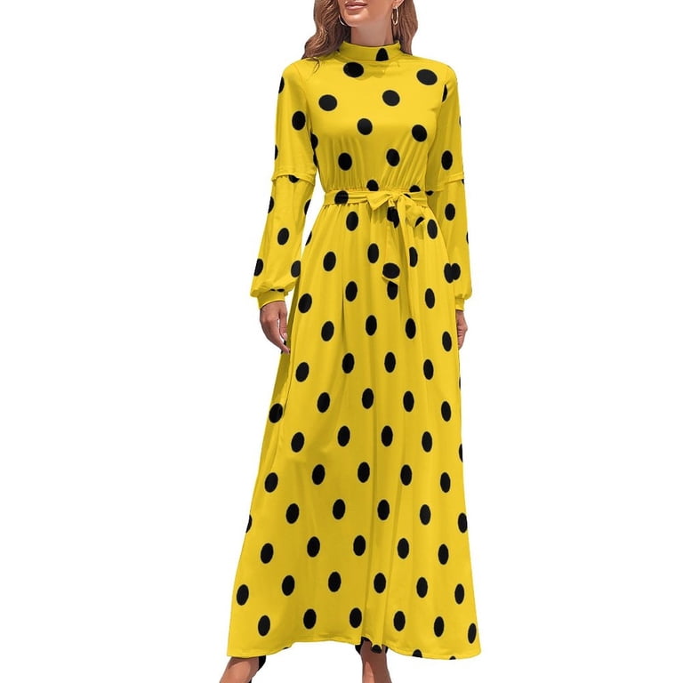 Retro Polka Dots Dress Black And Yellow Cute Maxi Dress Casual Bohemia Long  Dresses High Waist Custom Vestidos - Walmart.com