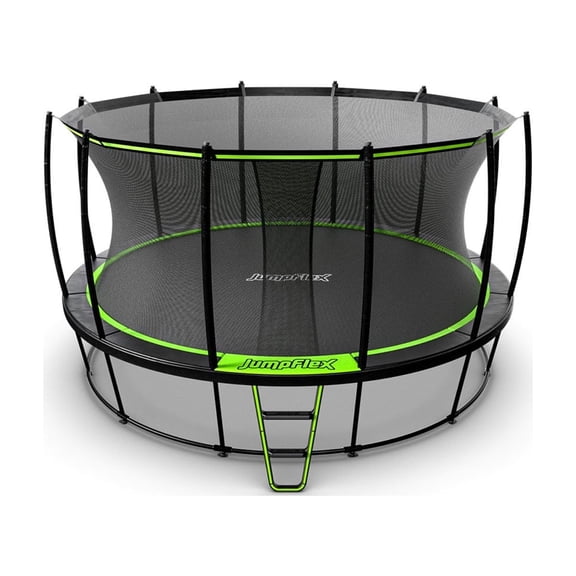 JumpFlex HERO 15' Round Trampoline with Safety Net Enclosure & Net Attachment, Black/Green