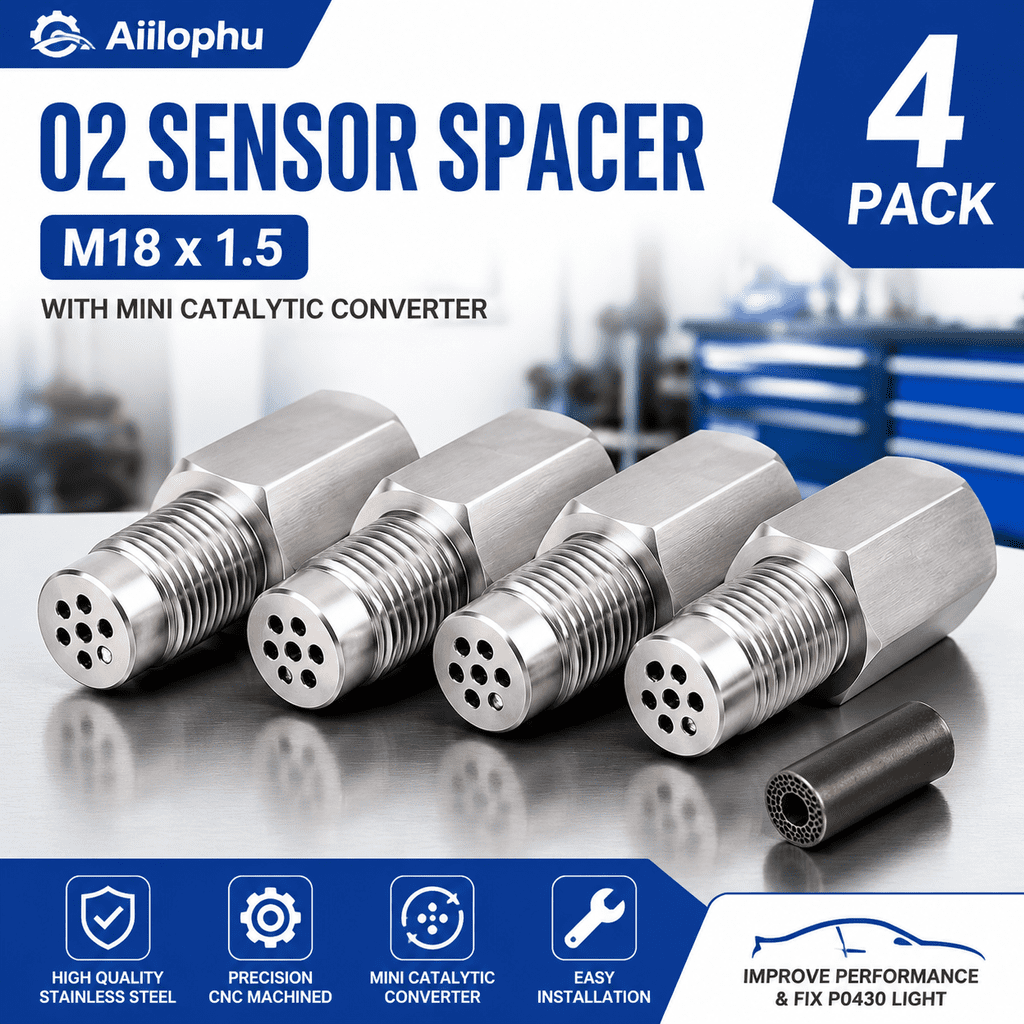 4 Pack M18x1.5 Universal Catalytic Converter Spacer Stainless Steel Exhaust Replacement with Filter Compatible with Most M18 Bung