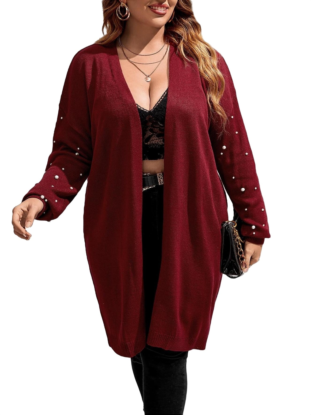 Plus size burgundy cardigan deals
