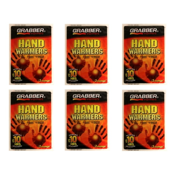 Grabber Hand Warmers, Heat Up to 10 Hours of Heat Gloves, 2 Warmers Each - Pack of 6