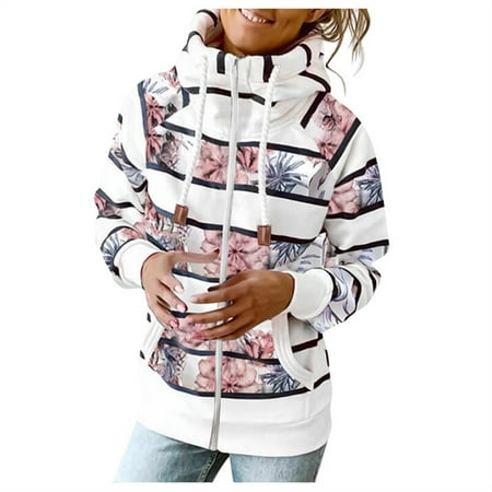 

Trench Coats for Women Fall Jackets for Women Trendy Woman Long Sleeve Pockets T-Shirt Autumn Printing Blouse Hooded Cardigan Coat Tops Cardigan for Women Clearance Varsity Jacket Women White S