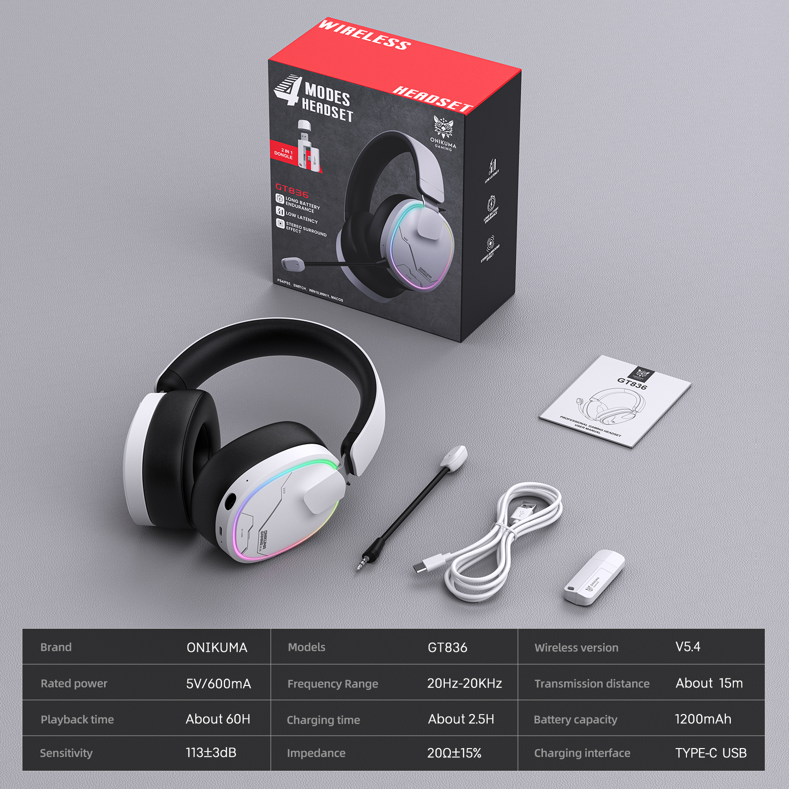 Onikuma Tri-Mode Wireless Gaming Headset, 60Hr Battery photo 7