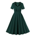 thumbnail image 1 of Fankiway Robe Rétro pour Femmes Col en V Manches Courtes Nœud Papillon Ceinture Bouton Grande Jupe Ourlet Robes pour Femmes Grande Taille Liquidation Robes d'Été pour Femmes Manches Courtes, 1 of 8
