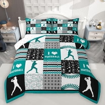 Feelyou Baseball Lover Boys Bedding Comforter Set, Green Stripes Abstract Plaid Twin Comforter Sets, Cartoon Sports Theme Reversible Bedding Set, Breathable Home Decor, 2 Pieces