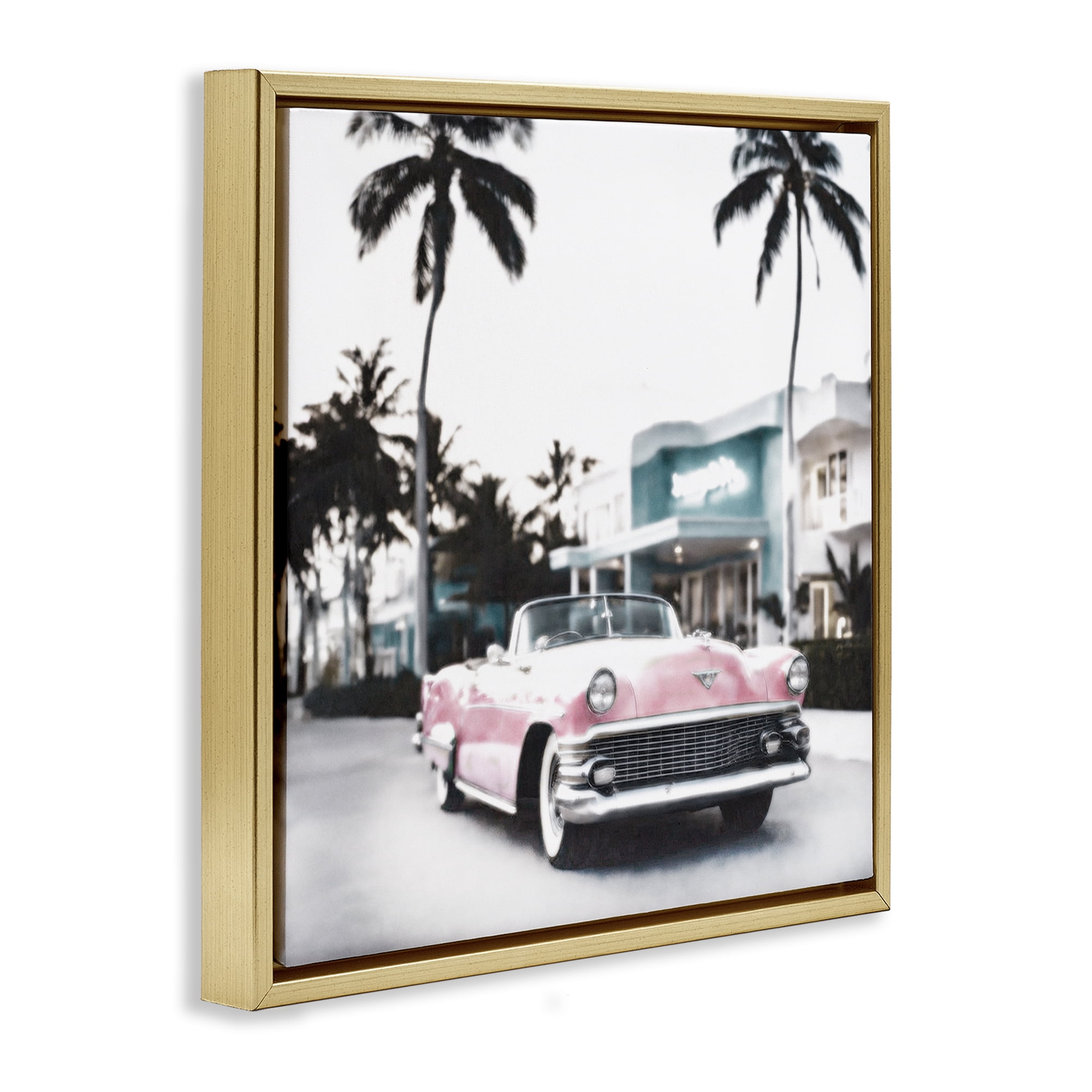 Stupell Industries Tropical Cruise Antique Car Transportation Painting Gold Floater Framed Canvas Art Print Wall Art, 18 x 18