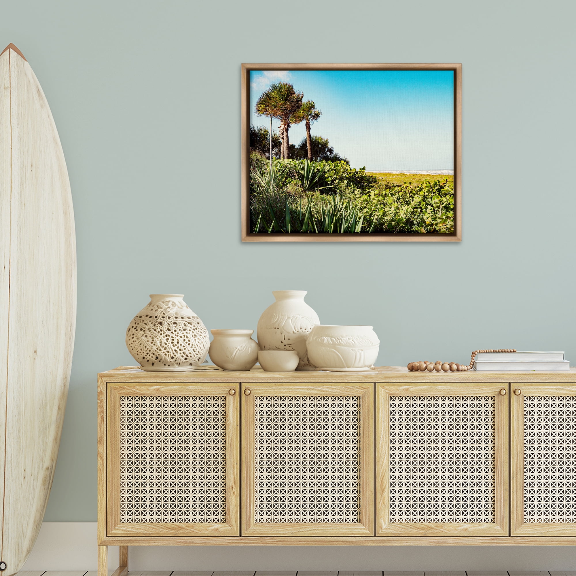 Stupell Industries Lush Tropical Shoreline Landscape Photography Brown Floater Framed Canvas Art Print Wall Art, 31 x 25