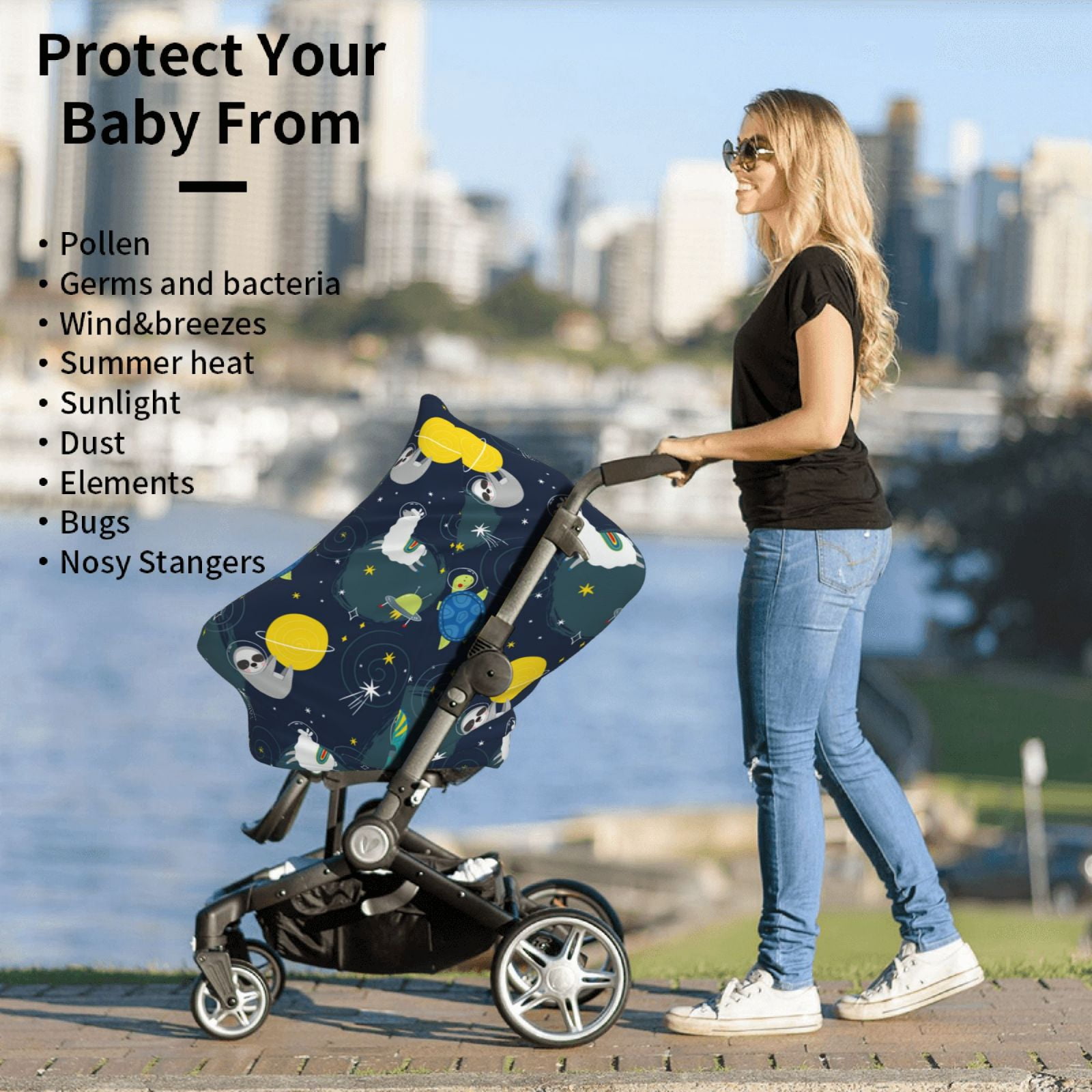 Fotbe Space and Animals Pattern Car Seat Covers for Babies, Nursing Breastfeeding Cover Infant Carseat Canopy, Soft Stretchy Carrier Cover