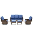 thumbnail image 2 of PARKWELL 5-Piece Outdoor Wicker Patio Furniture Set with Sofa, 360 Swivel Glider Chairs and Ottomans, All Weather Rattan Conversation Seating for Deck Garden Backyard, Blue, 2 of 11