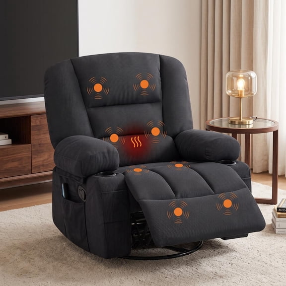 Panapinka Oversized Recliner Chair,Extra Wide Rocking Chair with Massage and Heat, 360° Swivel Rocker Recliner for Adults, Glider Recliner with Arm Storage,Side Pocket,2 Cup Holders for Living Room