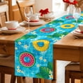 thumbnail image 5 of Summer Swimming Pool Table Runner 70 Inches, Floral Plumeria Leaves Blue Plaid Bed Runner Dresser Scarves Tabletop for Indoor Outdoor Parties/Ceremony/Banquet, 13" x 70", 5 of 9