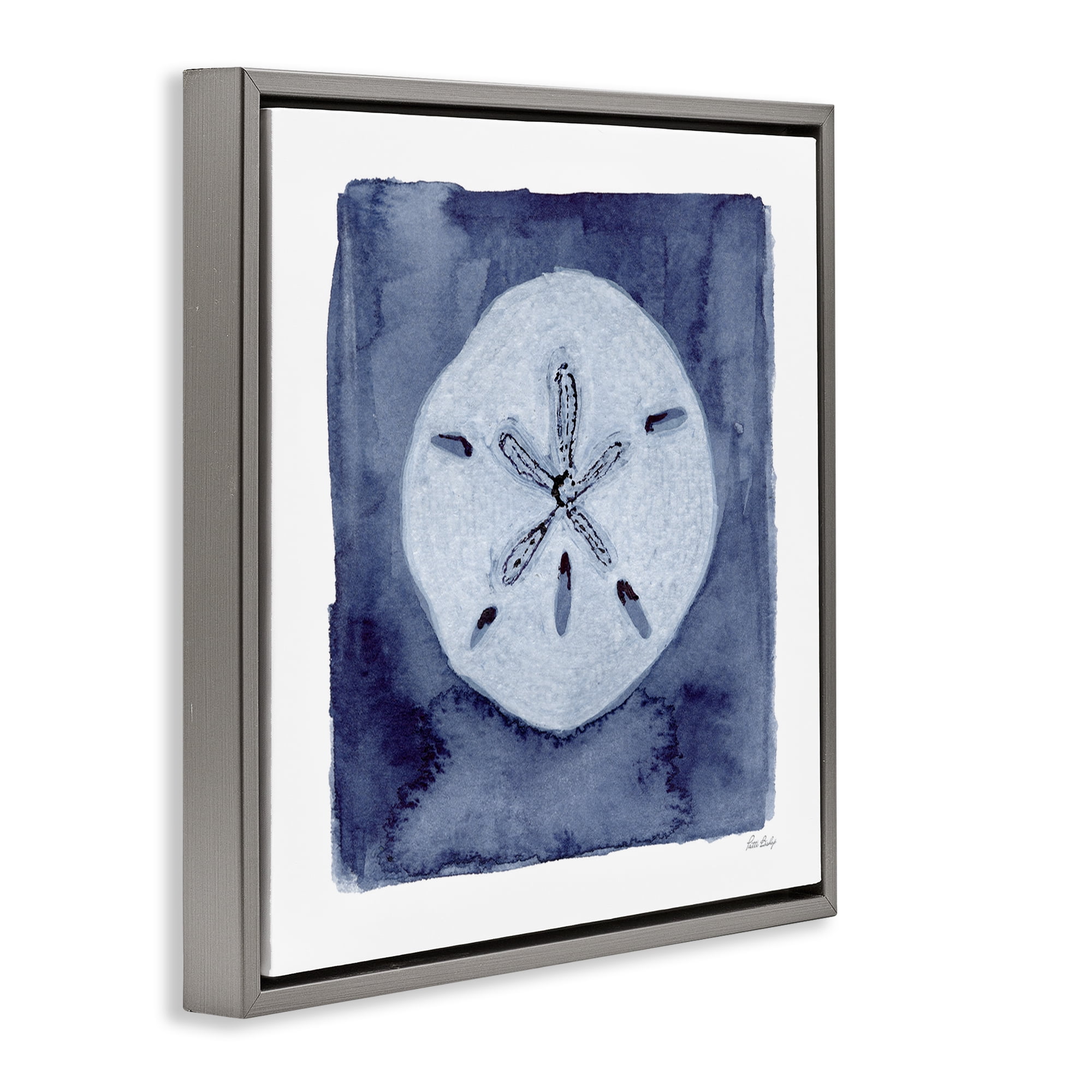 Stupell Industries White Sand Dollar on Indigo Gray Framed Floater Canvas Wall Art, design by Patti Bishop