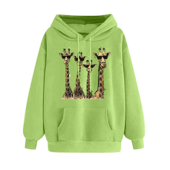 YUGYXL Women Sweatshirt Cute Giraffe Print Pullover Hoodie Long Sleeve Tops Pullover Y14K Crewneck Sweatshirt Green XXL