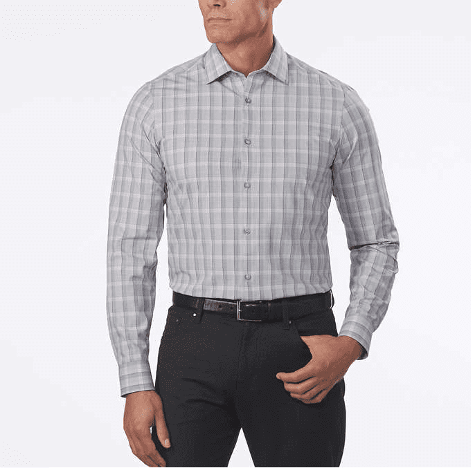 Calvin Klein Men's Dress Shirt Slim Fit 4-Way Stretch In Eclipse Gray/Coral  Check, 18 36x37 