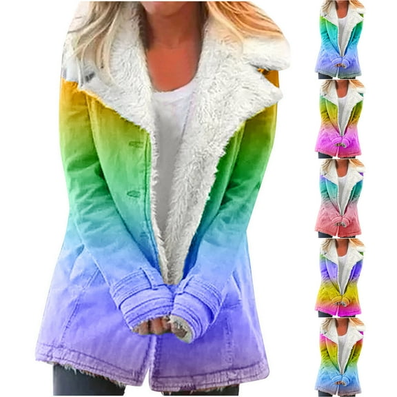 Fashion Winter Warm Caots for Womens Plus Size Zip Up Composite Plush Button Lapels Jacket Outwear Coat