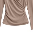 thumbnail image 6 of Bxsruta Women's Long Sleeve Wrap Top V Neck Ruched Blouse Slim Fit Workwear Shirt, 6 of 8