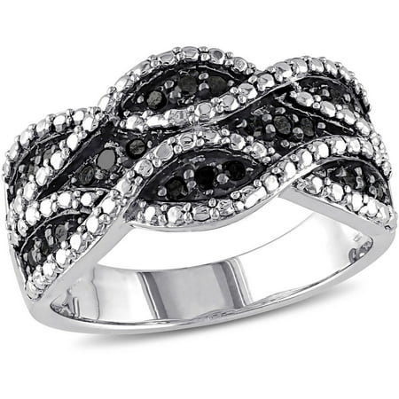 1/4 Carat T.W. Black Diamond Sterling Silver Criss-Cross Ring