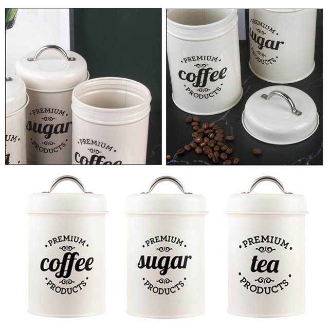 tredstone Kitchen Food Storage Canister Set 3 Pcs Coffee Tea Sugar Tins White