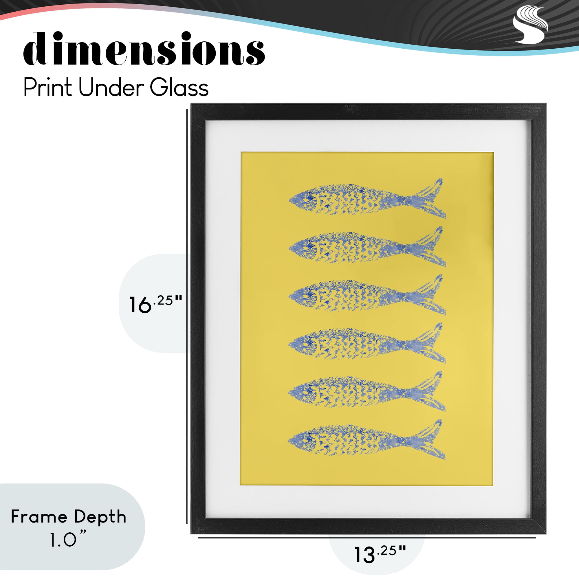 Stupell Industries Sardine Stamps on Yellow Black Framed Print Under Glass, design by Julie DeRice