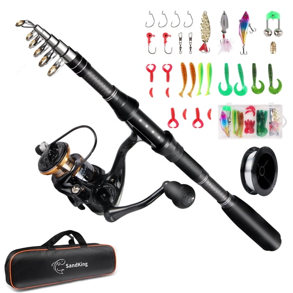 Fishing Rod and Reel Combo 7ft Ambidextrous, Portable Fishing Pole Kit with Spinning Reel, Lures, Line, Carrier Bag for Adult Teens Beginner