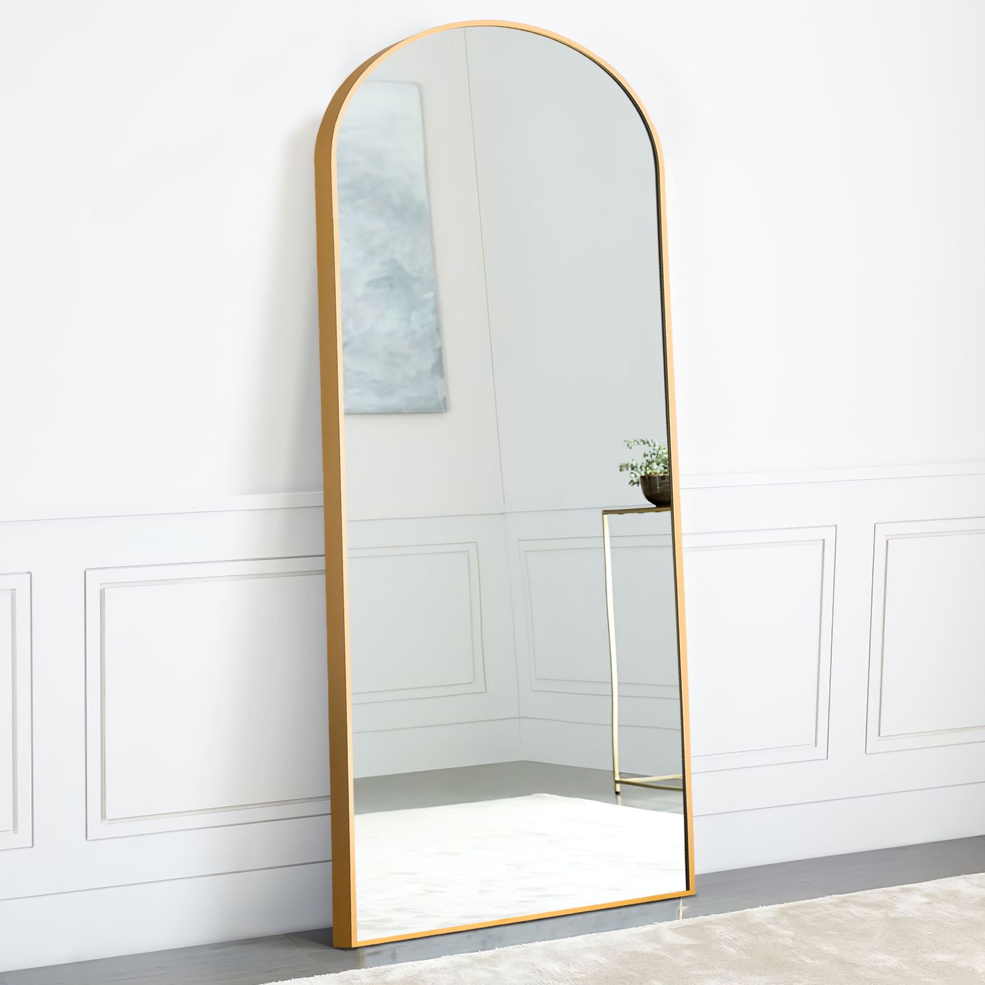 Aluminum Alloy Full-length Mirror Arch Decorative Mirror 71"x32",Gold with Bracket