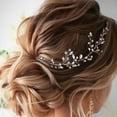 thumbnail image 3 of Nvzi Horquillas para el pelo de boda con flores para novias, peinetas con perlas de cristal, pinzas para el pelo, accesorios para el pelo de boda dorados, joyas, color verde, 3 of 4
