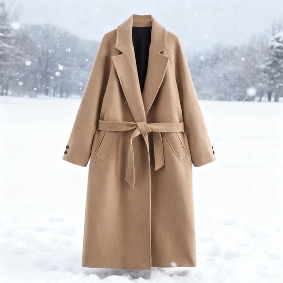 Roncen Women's Notch Lapel Collar Pea Coat Long Sleeve Casual Fall Winter Long Overcoat with Belt