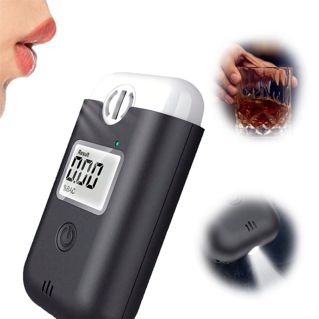 Graflsoa Portable Breath Alcohol Tester MR688 - Handheld Non-Contact Blow Detection, Black ABS Design, LCD Display, Emergency Light, Battery Powered (AAA Not Included)