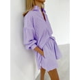thumbnail image 2 of EASYBRAUS Women Jacquard Stripe Puff Sleeve Shirt and Shorts Set Office Casual Two Piece Outfit S-XL, 2 of 6