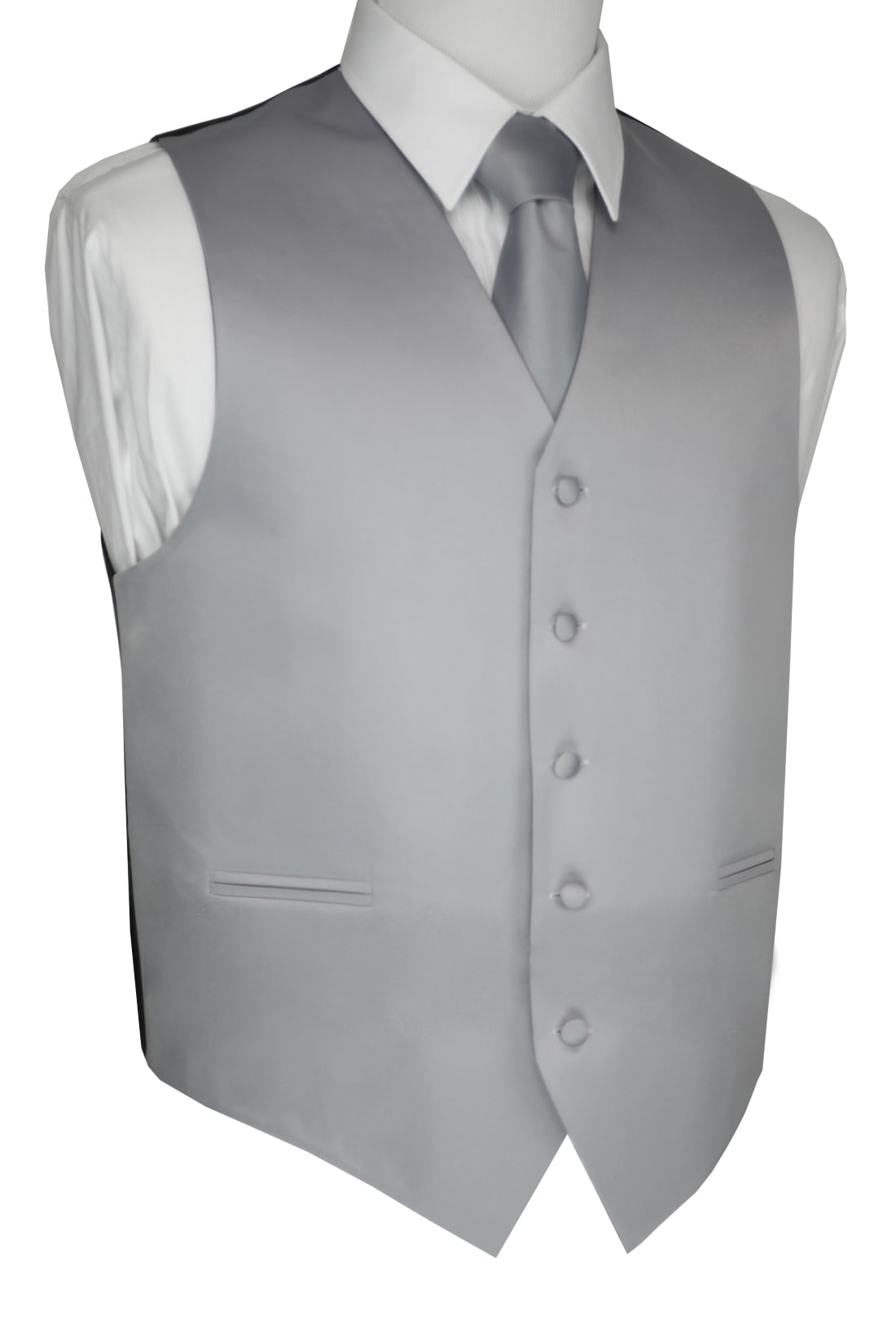 Bowtie & Hankie set prom party Silver New Men's Tuxedo Vest Stripes Necktie 