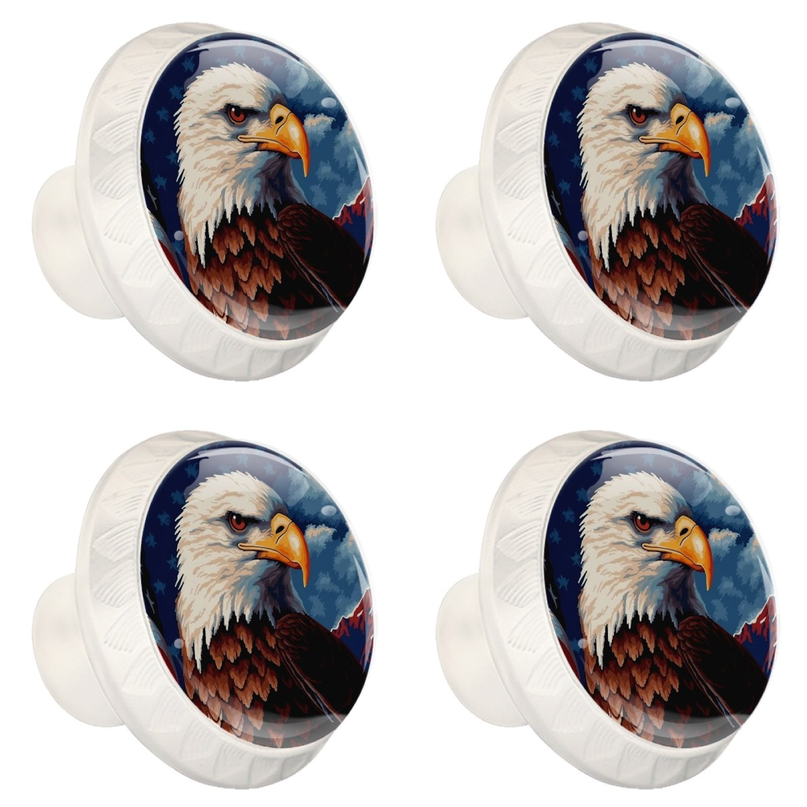 4 Pcs Eagle and American Flag Knobs for Kitchen Cabinet Cupboard Dresser Bookcase Drawer Pulls Handles Round Home Decor