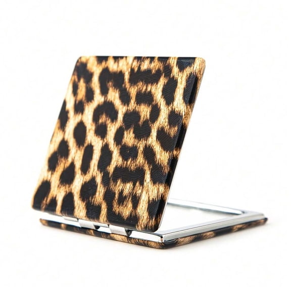0082 yE sQ Leopard Print Foldable Compact Mirror With Magnifying Lens