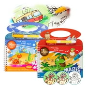 HsdsBebe 2Packs Water Painting Coloring Books for Children,Dinosaur Reveal Activity Books for Kids Water Toys with Pen for Toddlers