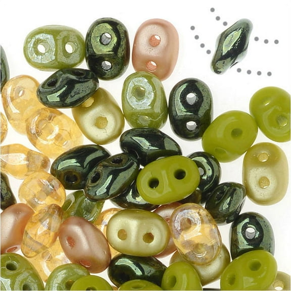 SuperDuo 2-Hole Czech Glass Beads, Rainforest Mix, 24g Tube