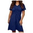thumbnail image 3 of Bxsruta Women's V-Neck Ruched Short Sleeve Nightgown Soft Loose Sleep Dress, 3 of 7