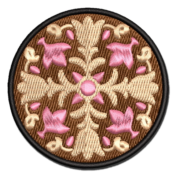 Decorative Floral Arabesque Pattern with Flowers and Leaves Applique Multi-Color Embroidered Iron-On Patch - 2.5 Inch Small