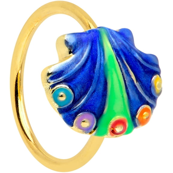 Body Candy Womens 20G PVD Stainless Steel Nose Ring Blue Seashell Nose Hoop Ring Circular Nose Ring 5/16”