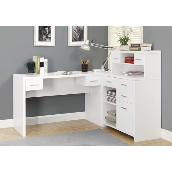 Computer Desk - L-Shaped / Corner / Hutch / 8 Drawers / 3 Cubbies / Reversible - 63"L X 59"W - White
