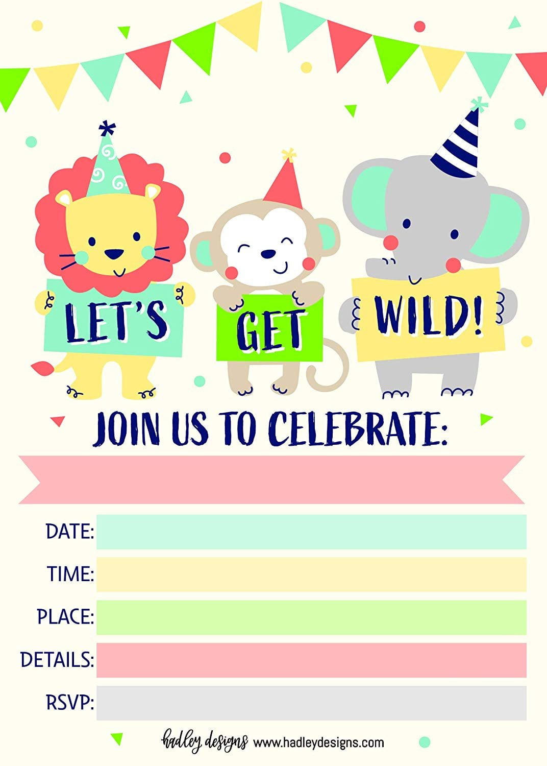 25 Party Animals Kids Party Invitation