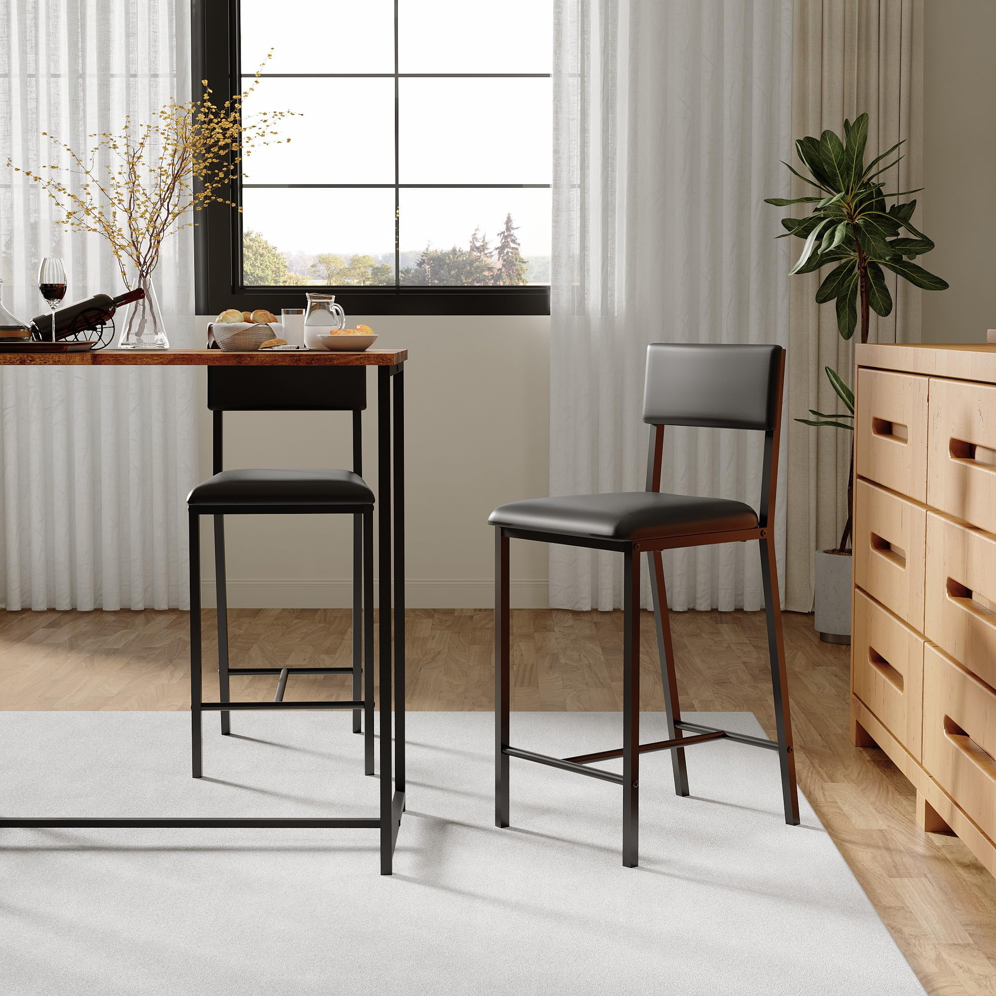 Ataucjin Dining Chairs Set of 2 Modern Upholstered Armless Dining Chairs,PU Dining Chairs Curved Backrest,Dining Room Chairs Kitchen Chairs with 26IN Metal Legs and Sturdy H-Frame for Home,Bar