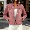 thumbnail image 2 of Sevevn Women's Long Sleeve Lapel Short Jean Trucker Jacket Cropped Denim Coat with Pockets Casual Versatile Outfits for Office Work Going Out, 2 of 5