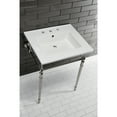 thumbnail image 3 of Kingston Brass KVPB25227W8PN Edwardian 25" Ceramic Console Sink with Brass Legs (8-Inch, 3-Hole), White/Polished Nickel, 3 of 8