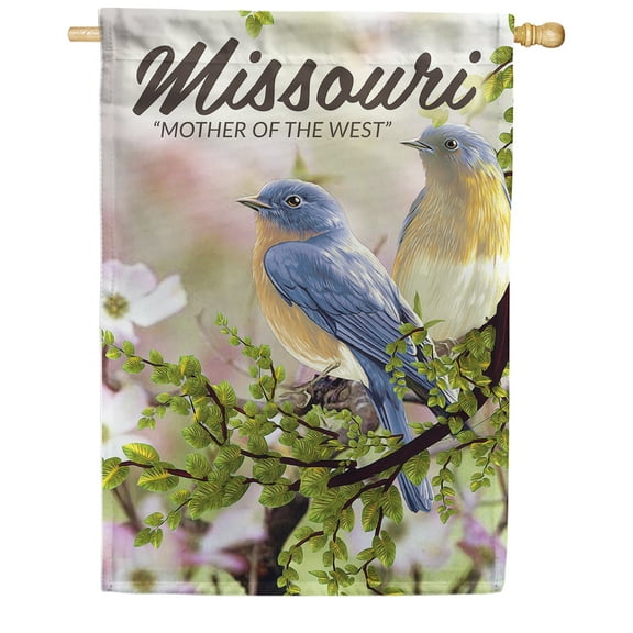 America Forever Missouri State House Flag- 28 x 40 inches- Mother of the West, Eastern Bluebirds USA Regional Yard Outdoor Decorative Double Sided Flag