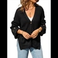 thumbnail image 2 of Suéter de Punto Grueso para Mujer, Cárdigan de Larga con Cuello en V, Botones y Bolsillo para Otoño e Invierno. Negro XL, 2 of 10