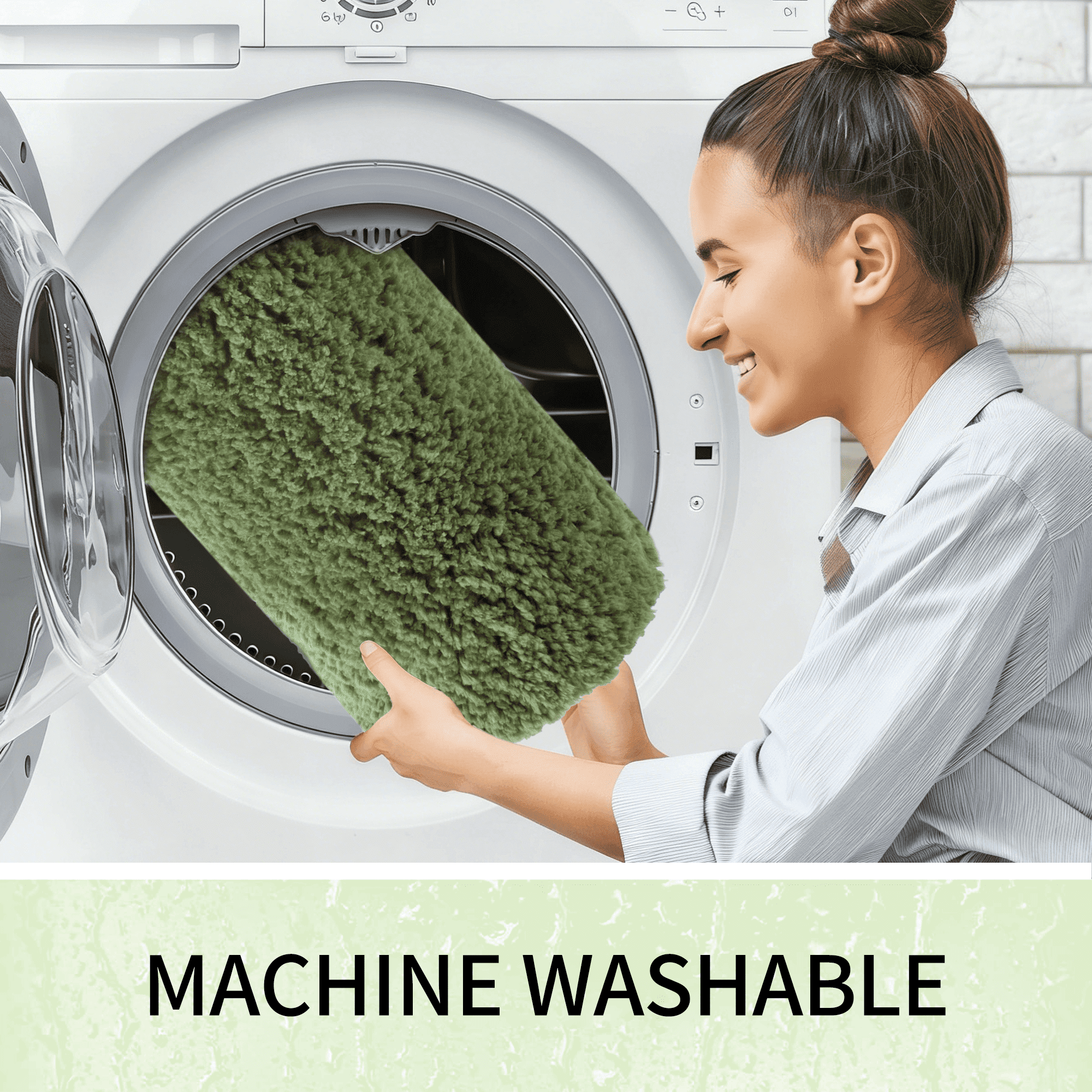 Wozola Green Bathroom Rugs Mat, Soft Absorbent Microfiber Bath Rugs, Non Slip, Machine Washable Bath Mats for Bathroom Floor, Tub and Shower, Home Decor Accessories, 24" × 47"