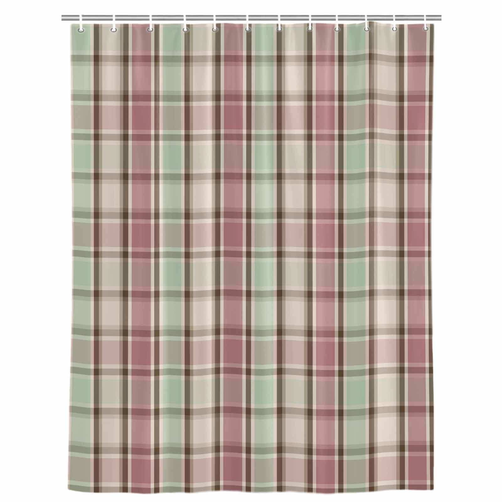Buffalo Plaid Shower Curtain, Waterproof Shower Curtains for Bathroom, Farmhouse Red Green Beige Check Gingham Washable Fabric Bathtub Curtain Set Bath Decor with 12 Hooks Standard 72"x72"