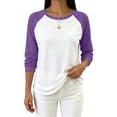 thumbnail image 4 of MaFYtyTPR Women Raglan Long Sleeve Crew Neck T-Shirt Color Block Loose Casual Basic Tee for Spring Fall Daily Wear Purple L, 4 of 6