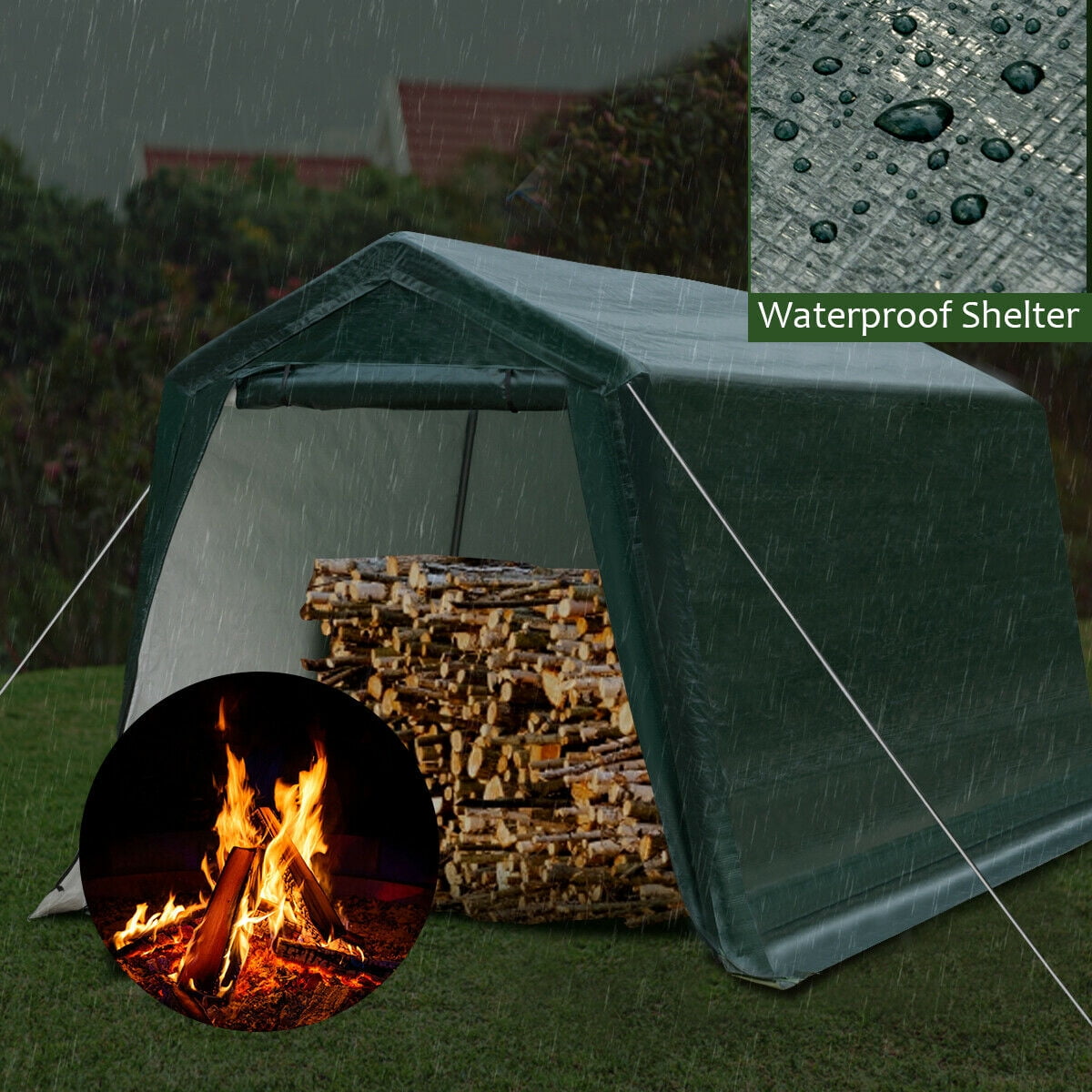 Gymax 8'x14' Patio Tent Carport Storage Shelter Shed Car Canopy Heavy Duty Green